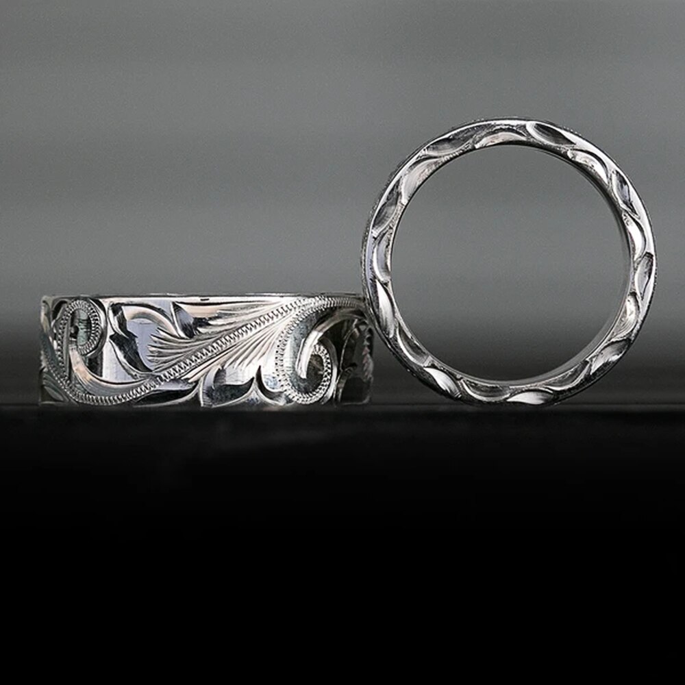 Huitan Trendy Engraved Flower Leaf Pattern Women Wedding Band Rings Romantic Accessories for Lover Versatile Jewelry