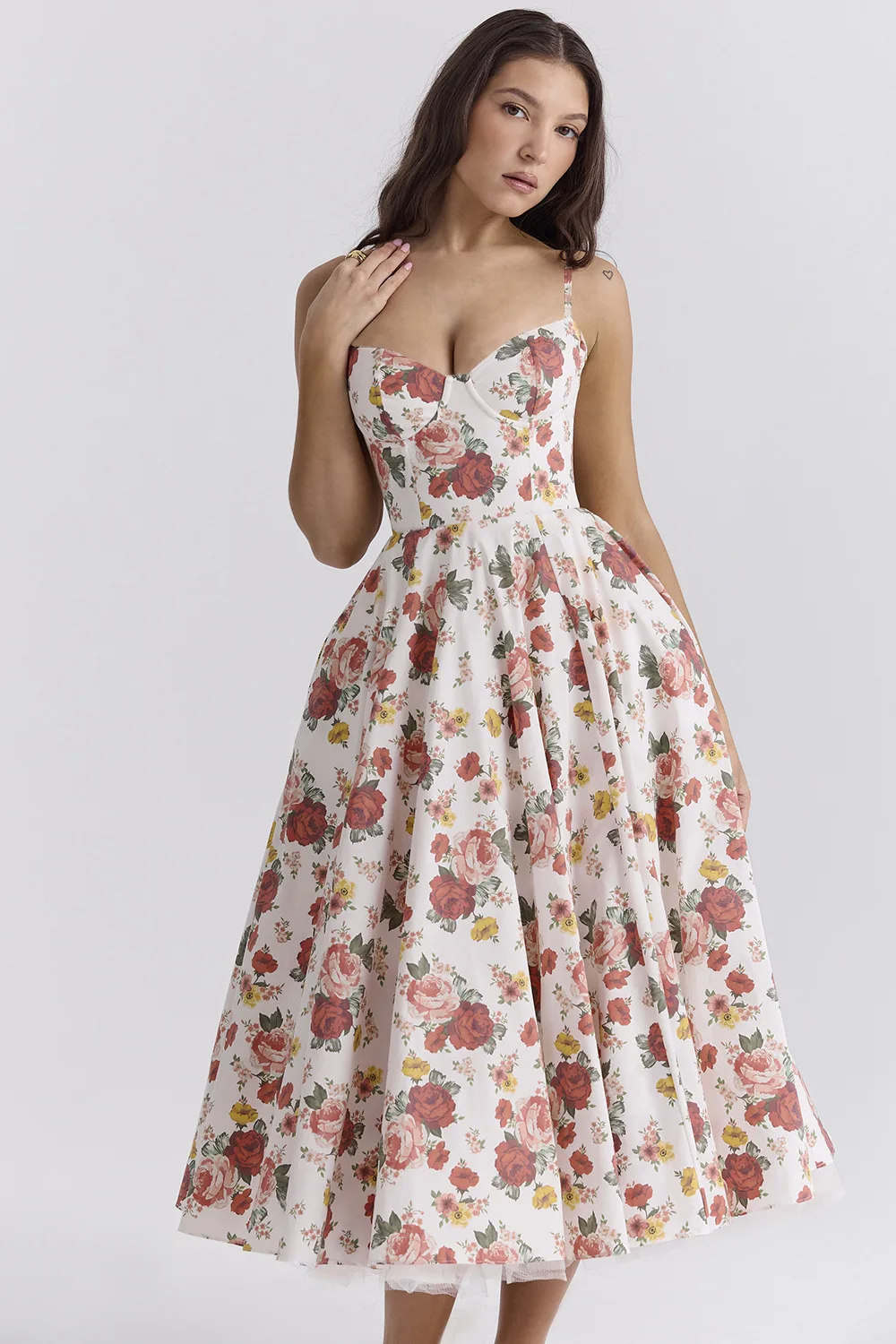 Women's A-Line Spaghetti Strap Mid-Calf Dress European And American Style Double-Layer Mesh Suspender Dress