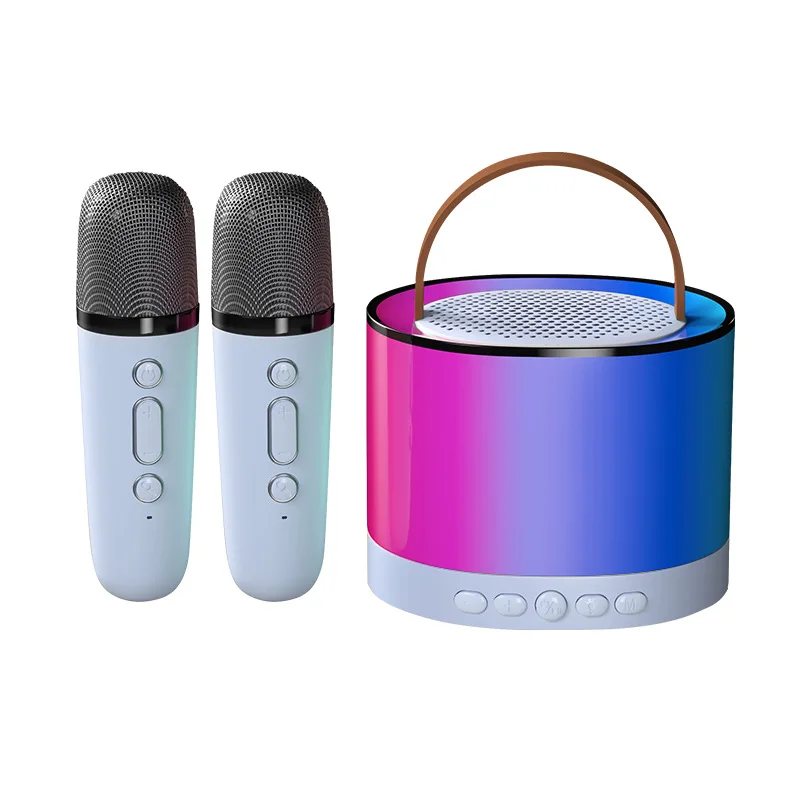 Drahtlose Bluetooth K52 Lautsprecher Multifunktions-Karaoke-Maschine mit 1-2 Mikrofon RGB tragbare Musik-Player für Kinder zu Hause: green