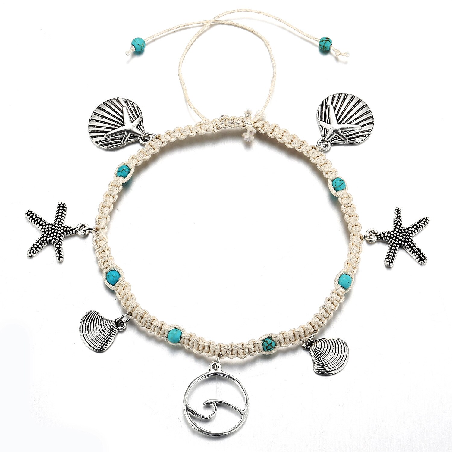 Bonlavie Strand Voet Sieraden String Zeester Wave Patroon Shell Hanger Ingelegd Enkelband