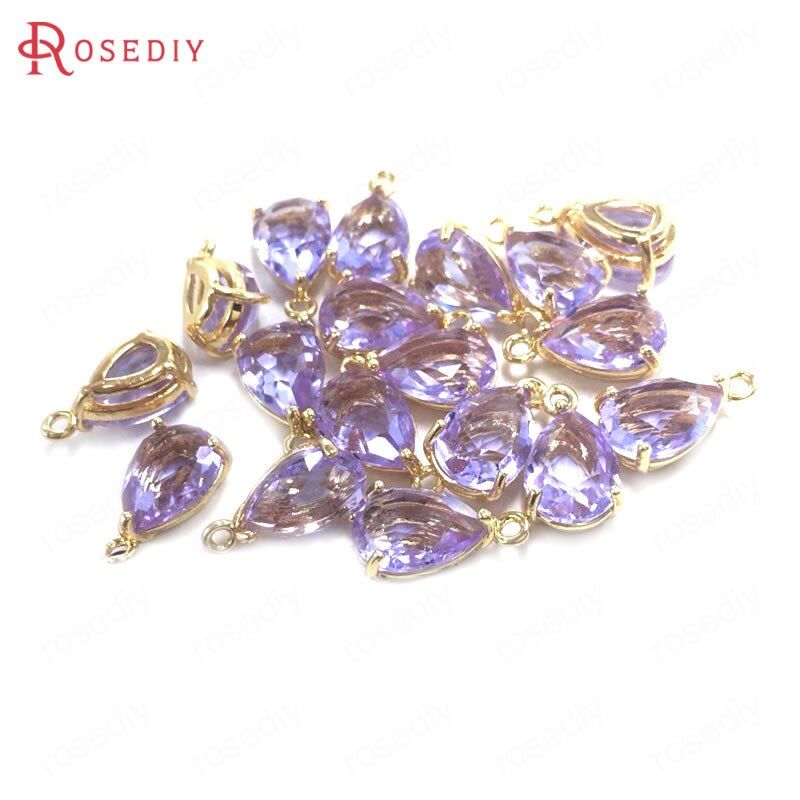 10PCS 7x10MM 24K Champagner Gold Farbe Messing und Glas Tear Form Charms Anhänger Schmuck machen Liefert Diy Zubehör: Light Purple
