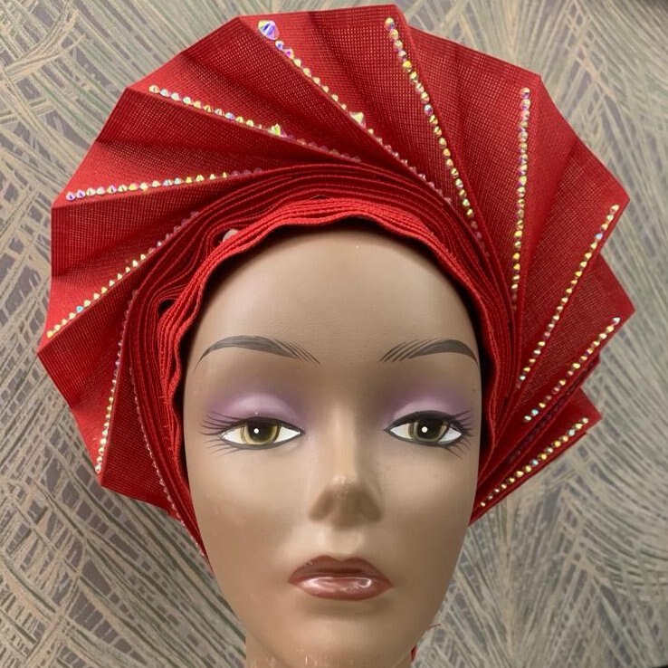 Kvinder stil hovedindpakning med rhinestone tørklæde kasket hat pandebånd turban afrikansk bryllup nyeste auto gele klar til at bære så oke: Rød 3