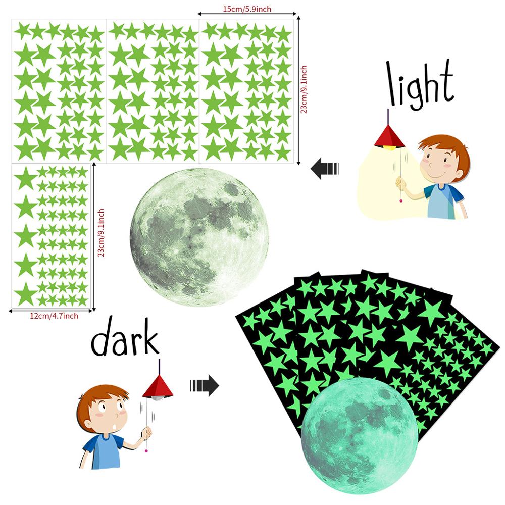 Luminous Moon Dots Stars Cartoon DIY Wall Stickers for Kids Room Bedroom Glow In The Dark Wall Sticker