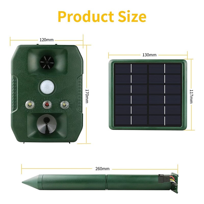 JHD-2 In 1 Solar Powered Animal Repeller With Infrared Sensing Detector Strobe Light Changing Frequency Solar Mole Repellent