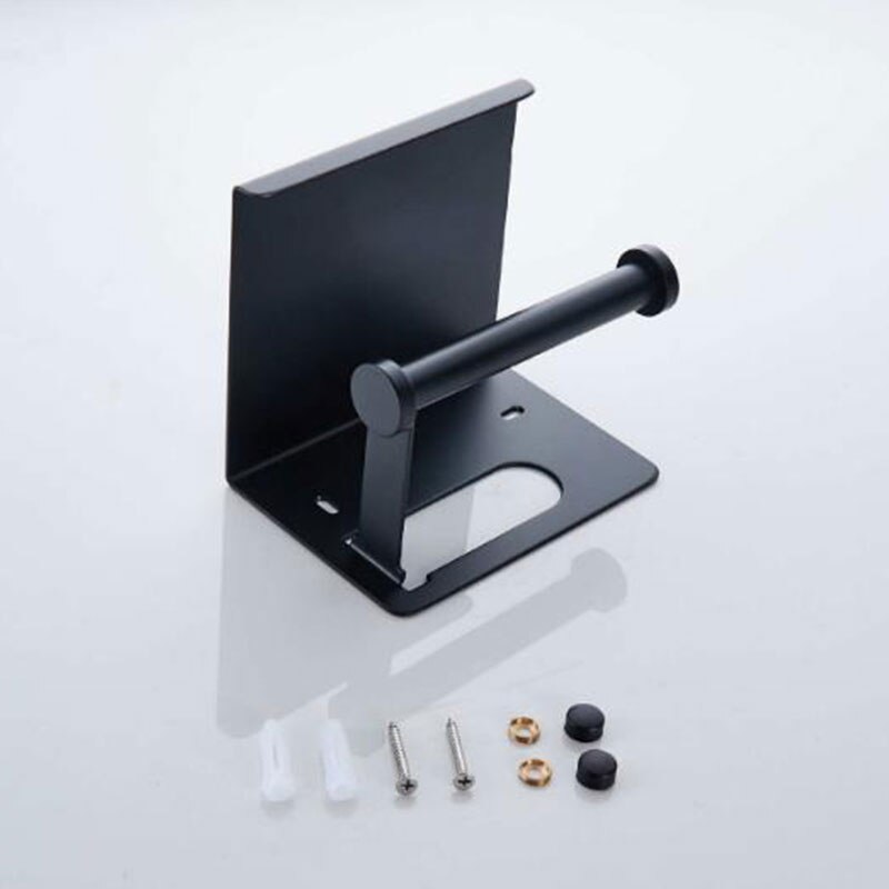 Portarrollos de papel higiénico para pared, soporte de papel higiénico para baño con soporte para teléfono móvil, estante de almacenamiento de acero inoxidable negro mate