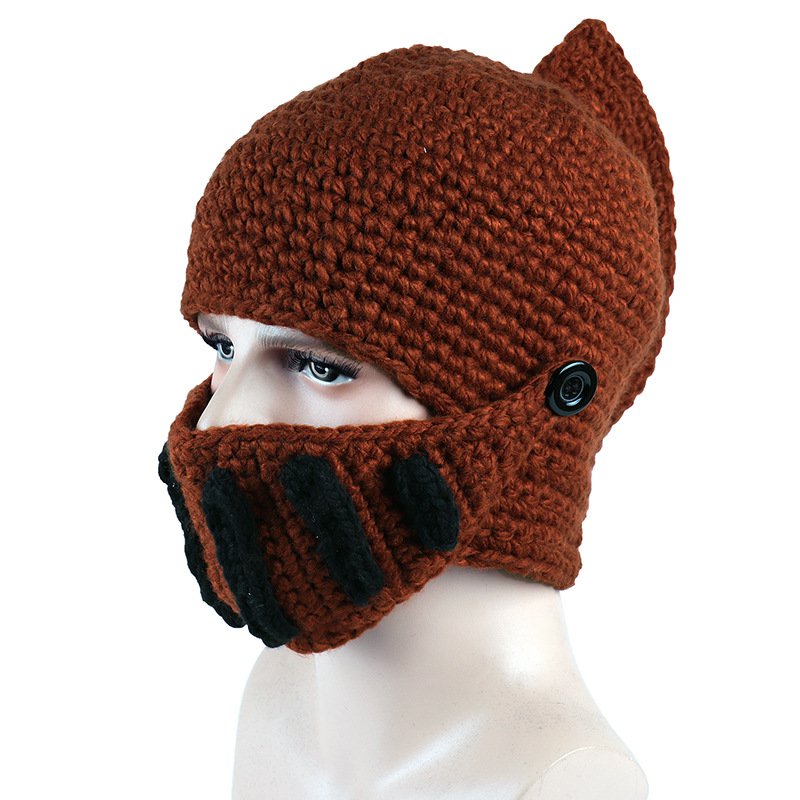 Nyhed roman ridder hat vinter varm beanie hatte mænd kvinder maske hjelm strikket hætte håndlavet gladiator maske hat