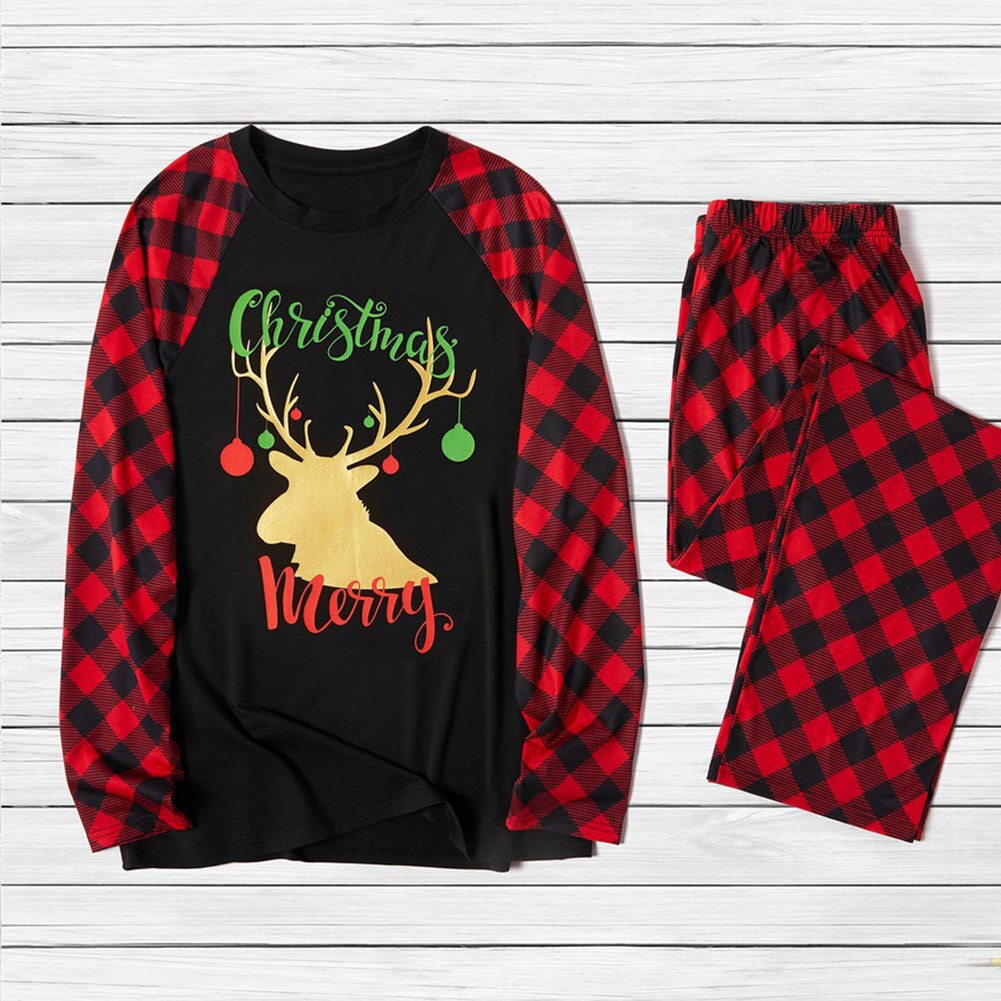 Xmas Family Kids Adult Matching Christmas Pajamas Set Pjs Plaid Elk Print Casual Family Matching Outfit Nightwear Home wear