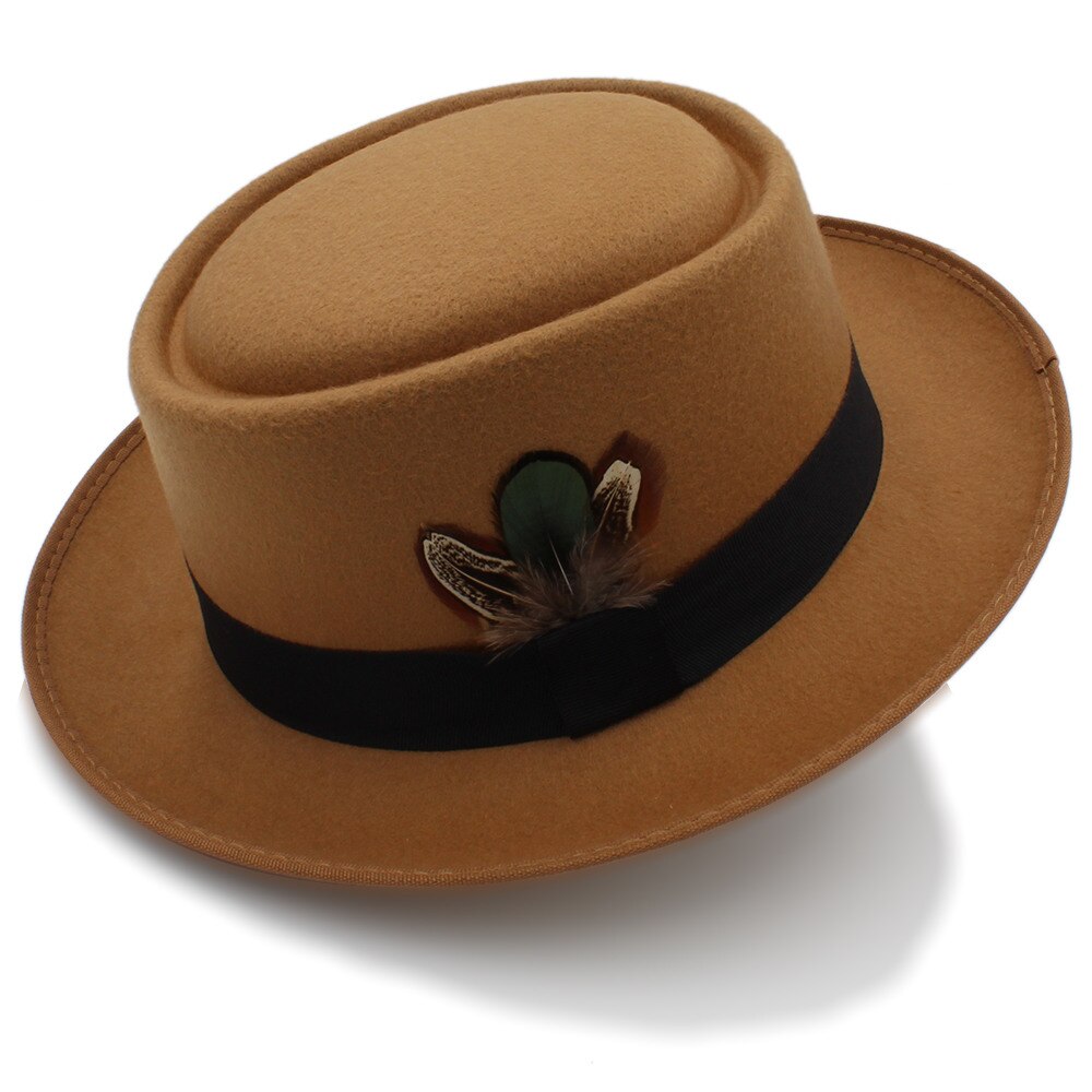 Women Men Autumn Felt Pork Pie Hat for Lad Crushable Hat Fedora Hat Walter Dad Winter Retro Fedora Hat: Khaki