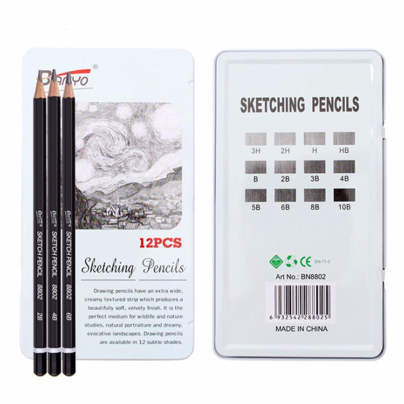 Houtskool Tekening Set, 3 Stuks Schets Potloden, Wit en Zwart, voor Schilderen en Schetsen