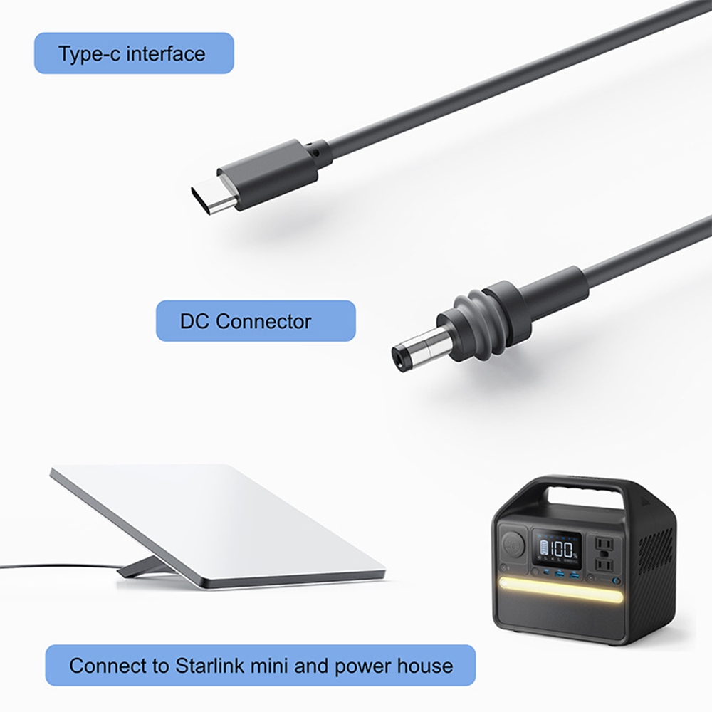 Cabo de alimentação tipo C para Starlink Mini 1-10M Entrada USB C para cabo de alimentação DC externo à prova d'água 18AWG Barrel Jack