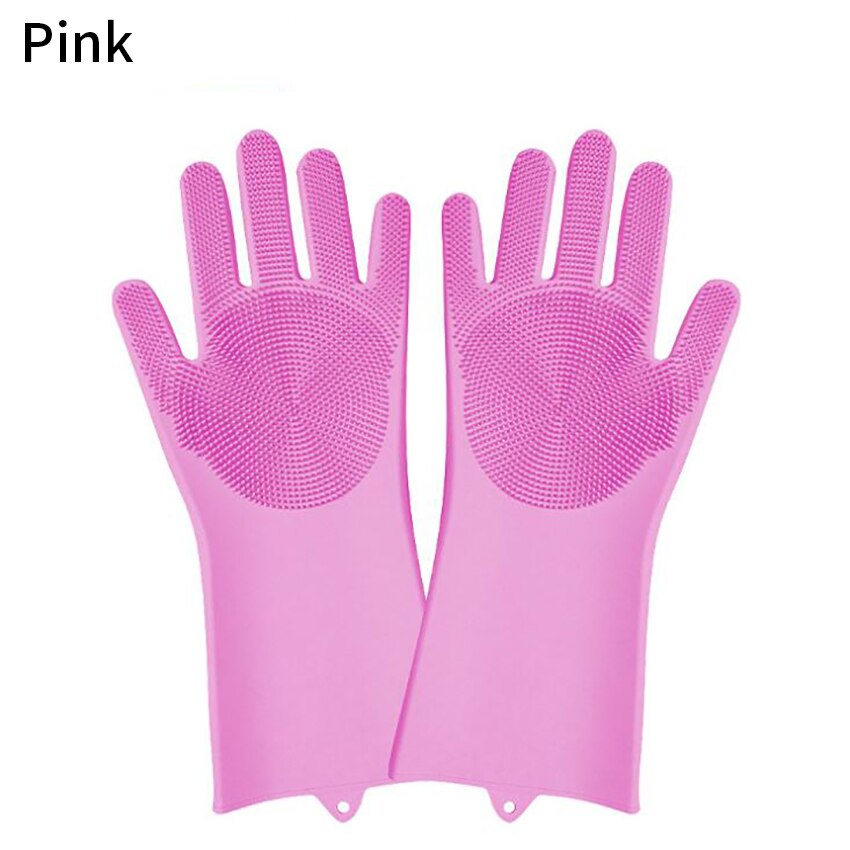 Guantes de lavado de platos, estropajo de cocina de silicona, guantes de limpieza para platos, suministros de Herramientas de limpieza del hogar,: Pink