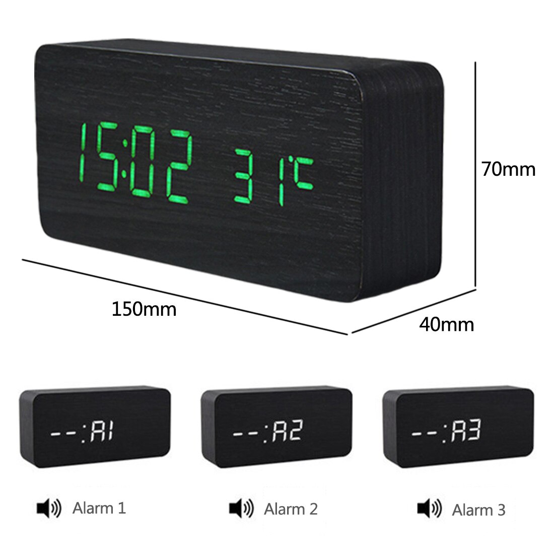 1 stuk led houten wekkers temperatuur elektronische klok geluiden controle digitale display tafelklok voor thuis desktop kalender