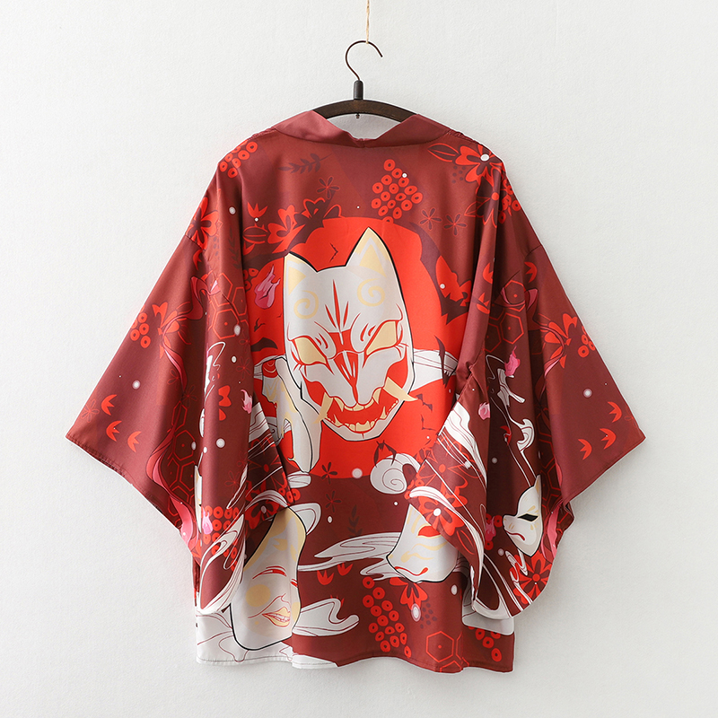 Summer Loose Japanese Samurai Kimono Streetwear Cardigan Cosplay Haori Harajuku Women Men Yukata Traditional Clothing: Brown