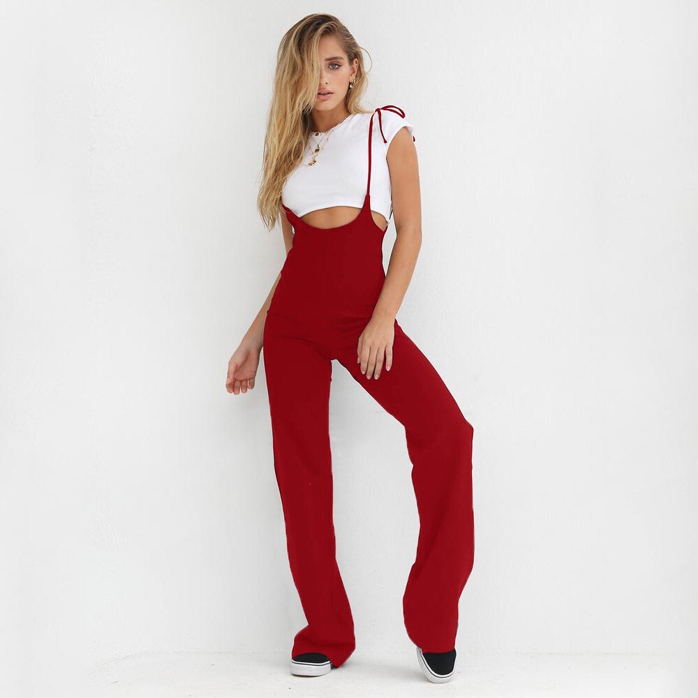 Casual Strappy High Waisted Pants Straight Sling Long Trousers Preppy Style Women Streetwear Black Yellow Blue Red Femme Pant