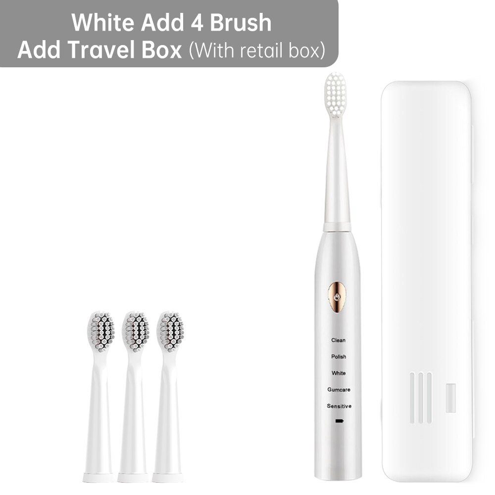 5 modus Smart Elektrische Zahnbürste Automatische Ultra sonic Sonic Zahnbürste Erwachsene IPX7 Wasserdichte USB Aufladbare Zähne Pinsel: White 4 Brush Box