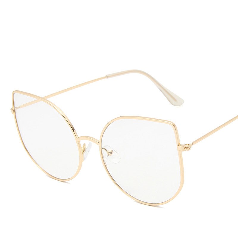 Koreaanse metalen cat eye platte spiegel vrouwelijke mode grote frame glazen populaire multicolor model beroemde: Gold white