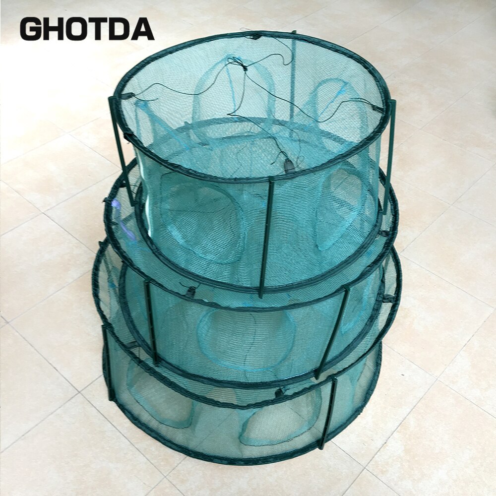 Fish Trap Cage Fishing Net Circular Shape Automatically open 5/6/7 Hole Precision Workmanship