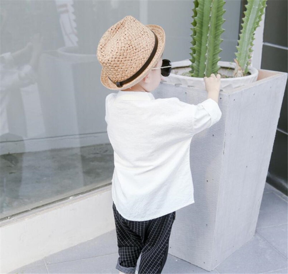 Casual Cotton Linen Baby Toddler Boy Clothes Children Shirts Long Sleeve Solid White Kids Shirt For Boys Tops