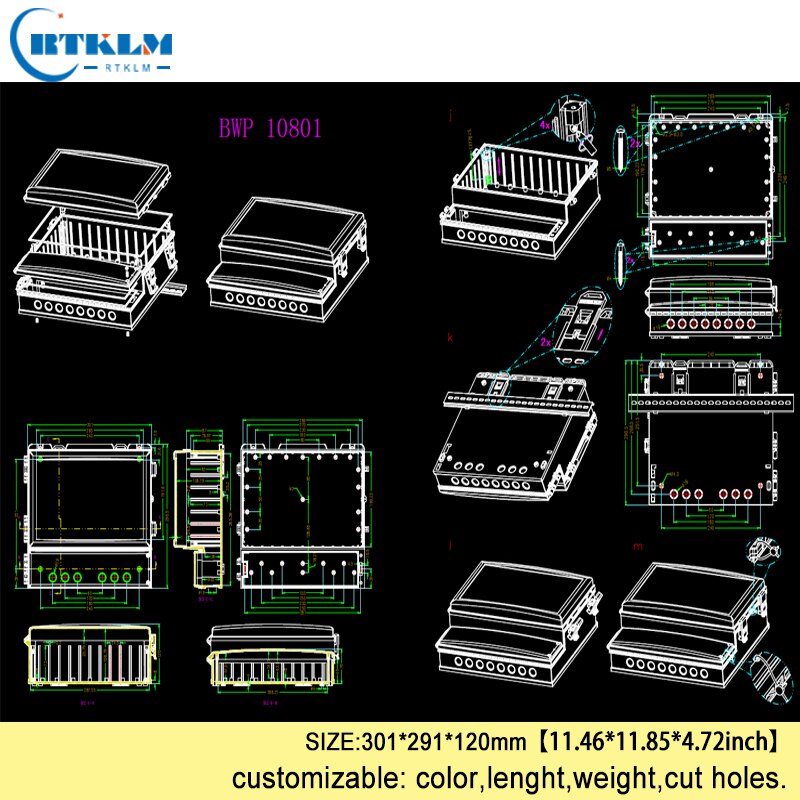 Electrical waterproof plastic enclosure IP68 transparent cover plastic project case ABS plastic instrument box diy 301*291*120mm
