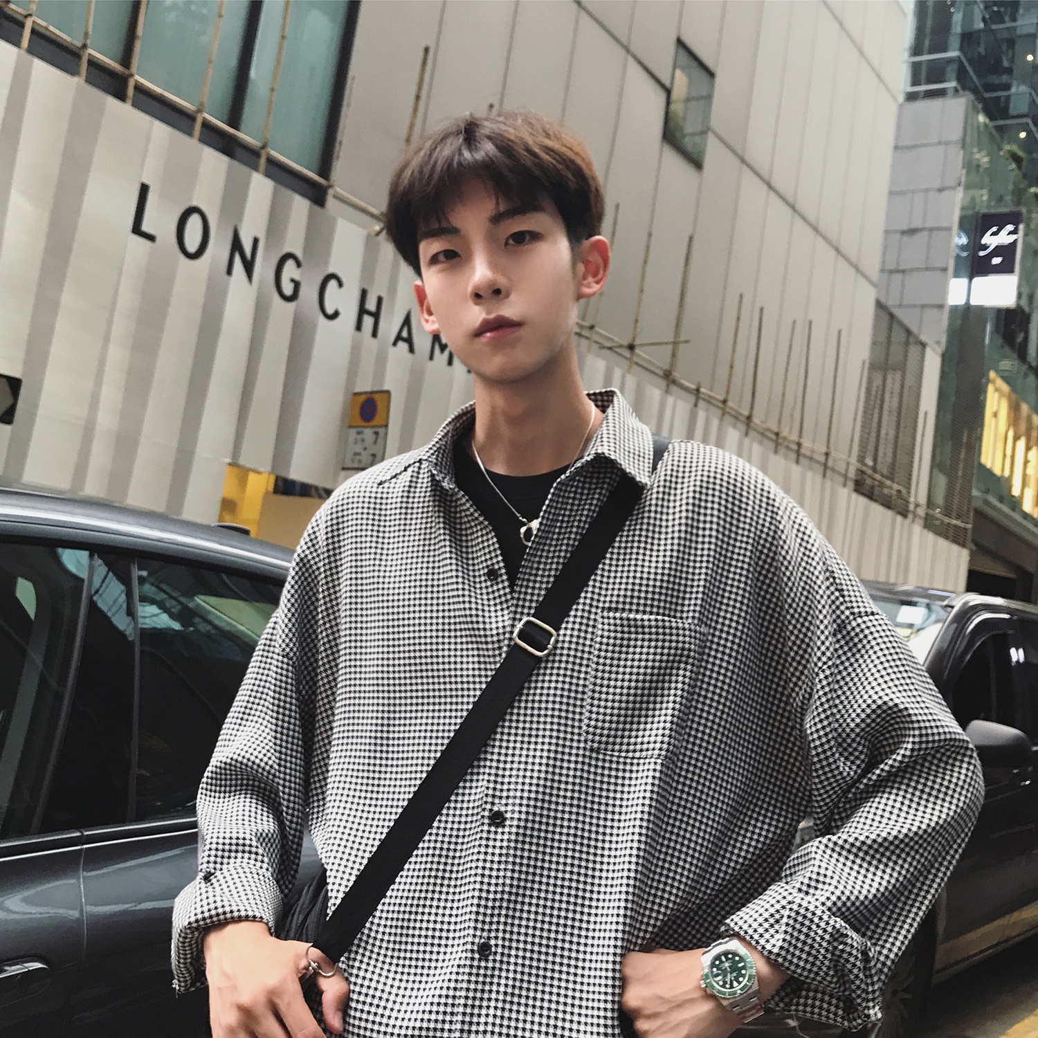 Långärmad svala görd streetwear oversize casual dress herrskjortor