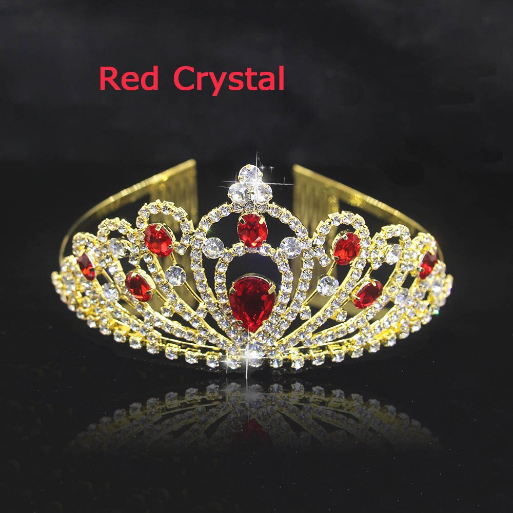 AINAMEISI 5 colors Crystal Tiaras Hair Accessories Gold Crowns Girls Headpiece Wedding Bridal Crown Hair Jewelry: gold Red