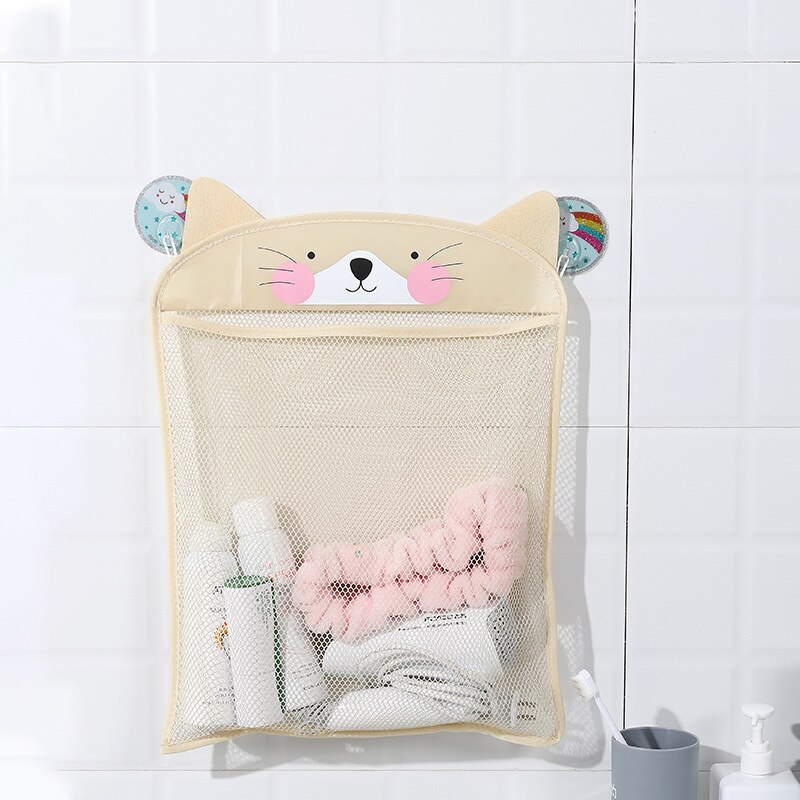 Søde væghængende opbevaringspose mesh netto opbevaring hængende kurv baby shower legetøjsholder badeværelse shampoo arrangør container: Khaki