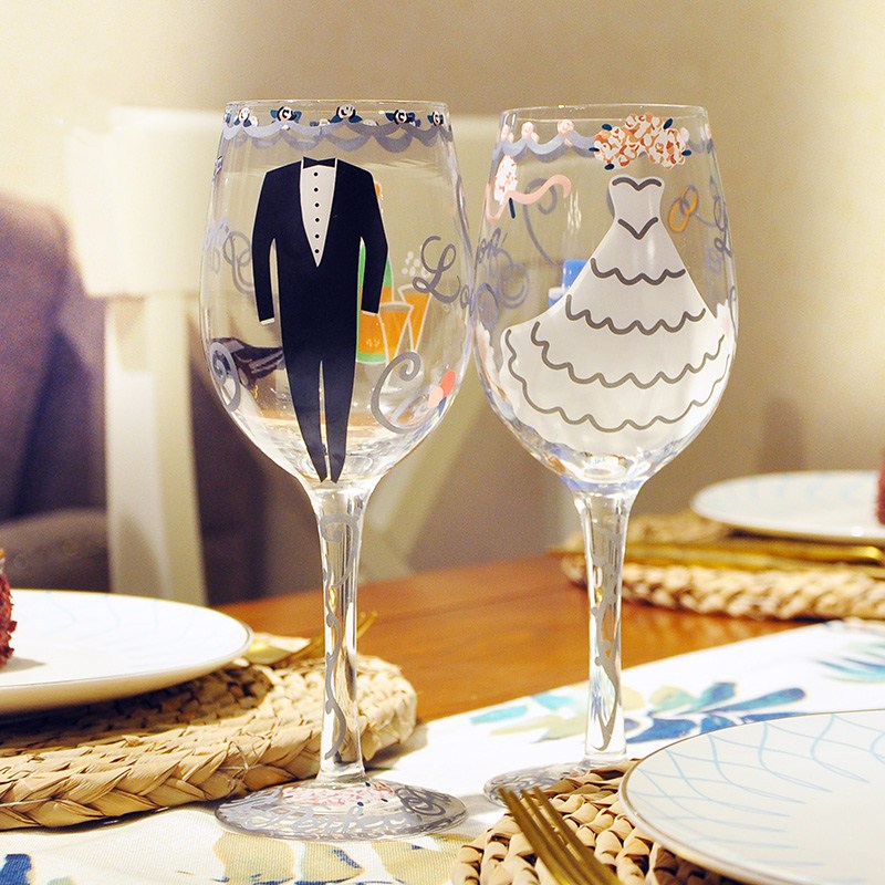 Bruiloft Wijn Glas Gekleurd Glas Kristal Wijn Glas Beker Wijn Glas Paar Cup Met Geschenkdoos