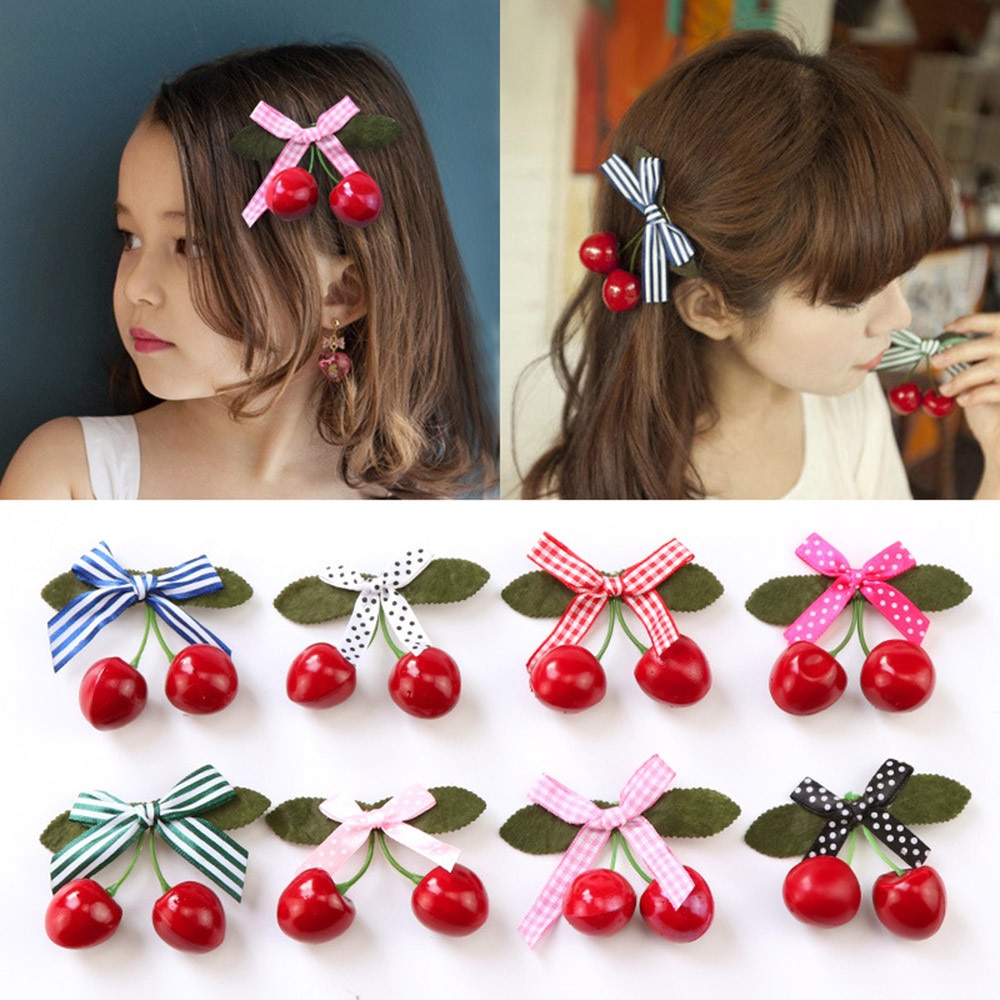 Horquillas de pelo para niñas niños bebé chica pelo Clip de lazo con cerezas pelo Clip horquilla para el pelo accesorios para chicas