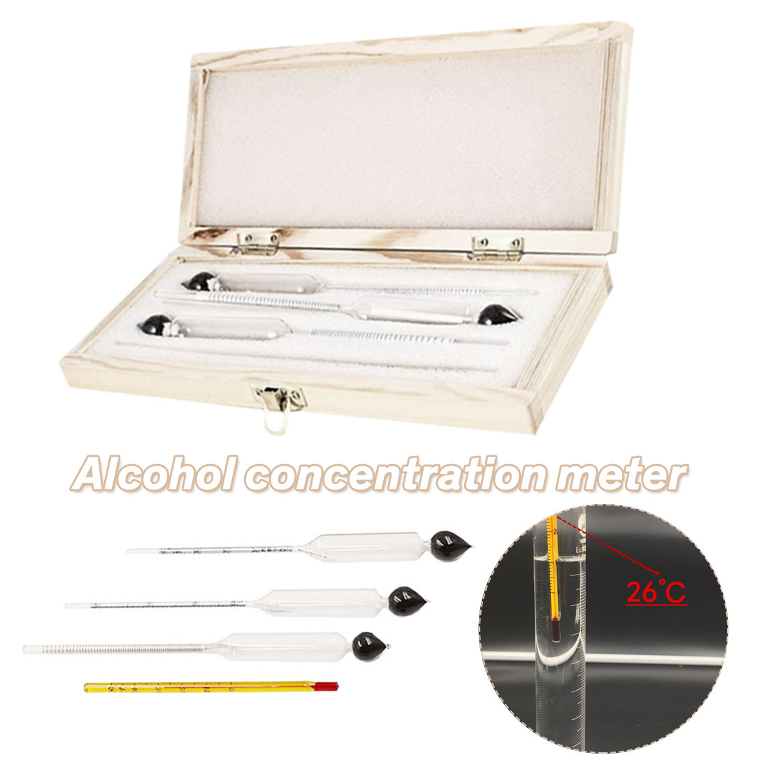 3pcs/Set Alcoholmeter Alcohol Meter Wine Concentration Meter Alcohol Instrument Hydrometer Tester Alcohol Detector