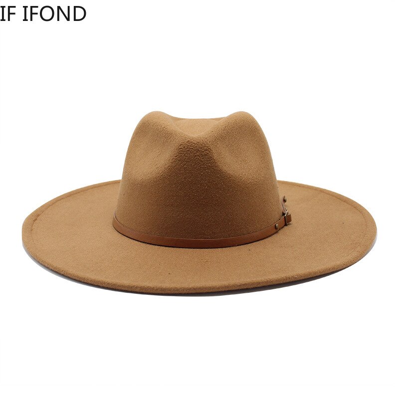 Sombrero de ala ancha para hombre y mujer, sombrero de ala ancha de lana sólida clásica, estilo británico, Panamá, Jazz, iglesia, 9,5 CM,