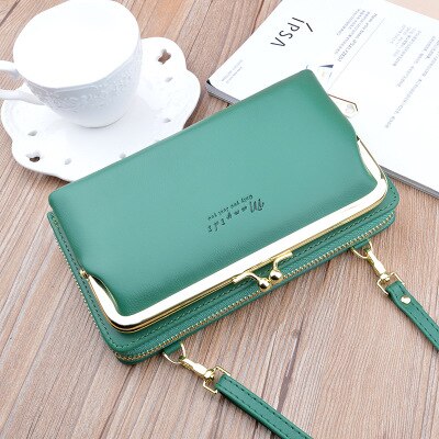 Vrouwen Tas Grote Scherm Telefoon Tas Vrouwen Portemonnee Lange Rits Schoudertas Mode Messenger Bag Portemonnee Lederen Crossbody portemonnee: green