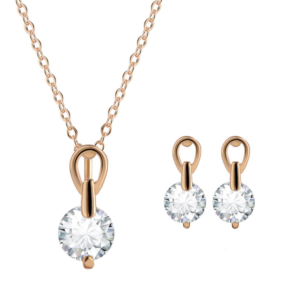 Hesiod 2 Stks/partij Ketting Oorbel Sieraden Set Goud Kleur Alloy Ronde Crystal Uitgeholde Vrouwen Sieraden Sets