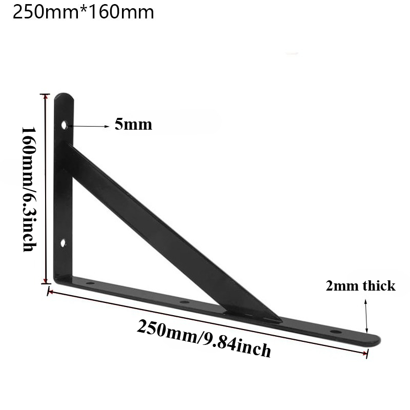 Soporte de trípode para estante flotante, acero negro resistente para montaje en pared decorativo, ángulo de junta con tornillos, 6 uds.