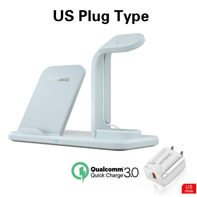 Trådløs oplader 4 in 1 aftagelig station, opladerstativ dock til iphone 11 xs x  xr 8 apple watch airpods pro og alle qi-enheder: Hvide os