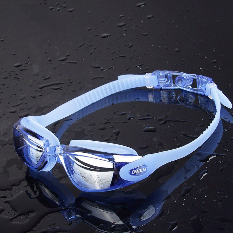 Anti-tåge svømningsbriller mænd kvinder svømmer briller undersøiske briller svømning briller svømmer dykningsbriller med ørepropper: Blå