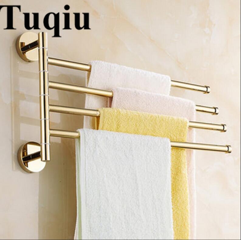 and brief 2-4 Swivel Towel Bars Copper Wall Mounted Bathroom Towel Rail Rack Bathroom Towel Holder Gold Towel Hanger