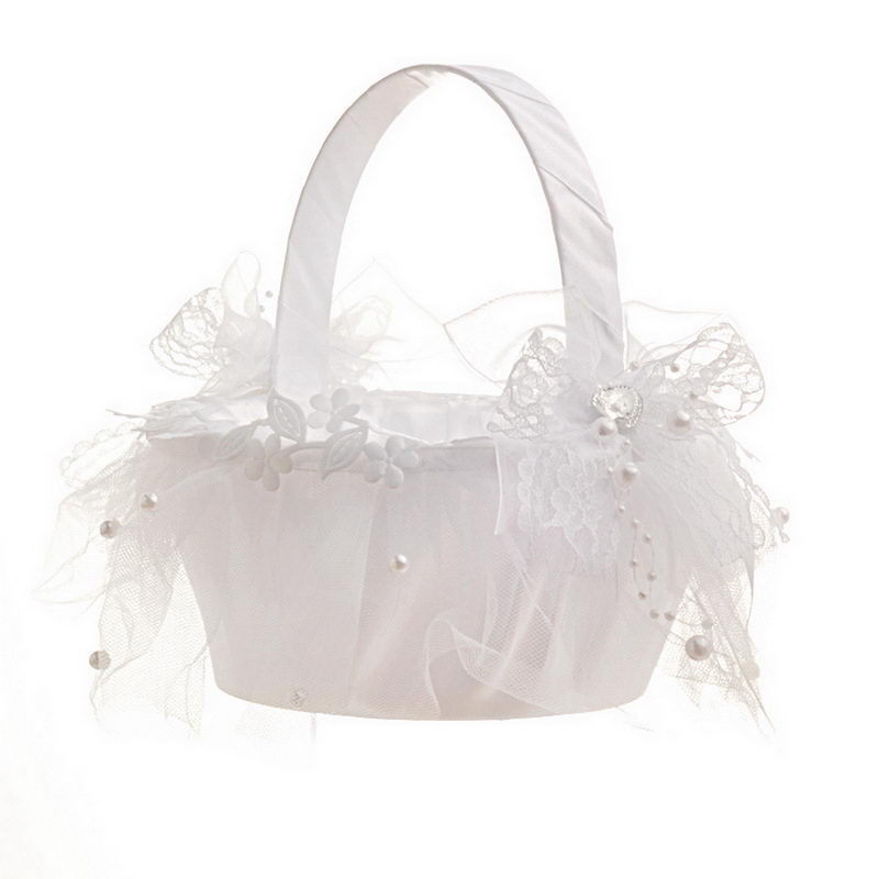 Romantiske blomst kurveflet brude kurve med blonder satin perler til bryllup okt 998: Hvid