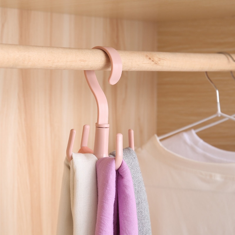 1PC Rotating Four-claw Hook Multifunctional Wardrobe Bag Storage Hook Nail-free Plastic Tie Hanger Organizer Save Space