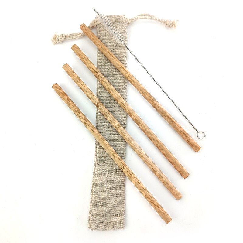 Natural bamboo drinking straw travelling set sisal hemp straws cleaning brush with organic bamboo straw tube carrying case