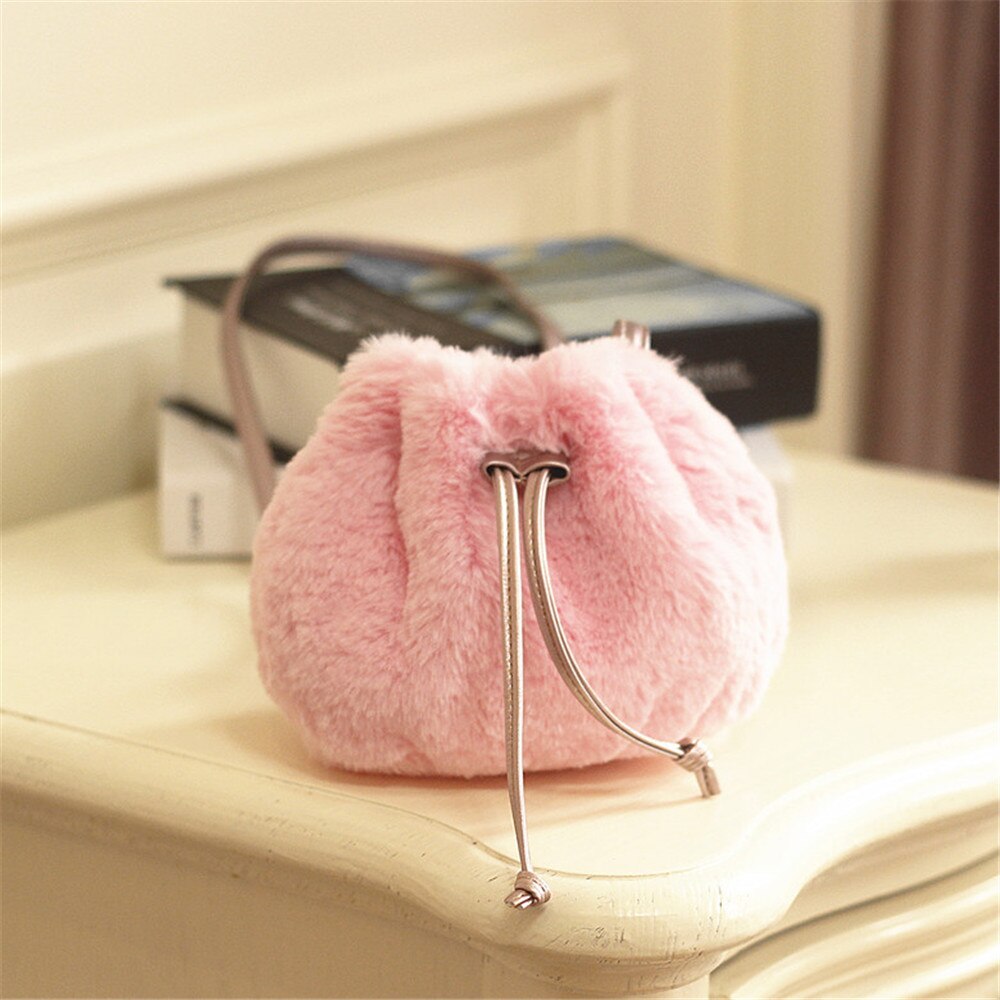 Cute Baby Kids Girls Plush Shoulder Bag Handbag Bucket Bags Coin Purse Children Handbags