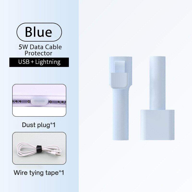 Silicone Charger Cable Protector For Apple Lightning To Usb Both Ends Protector Cover For iPhone Lightning To Type C Cable: 5W blue