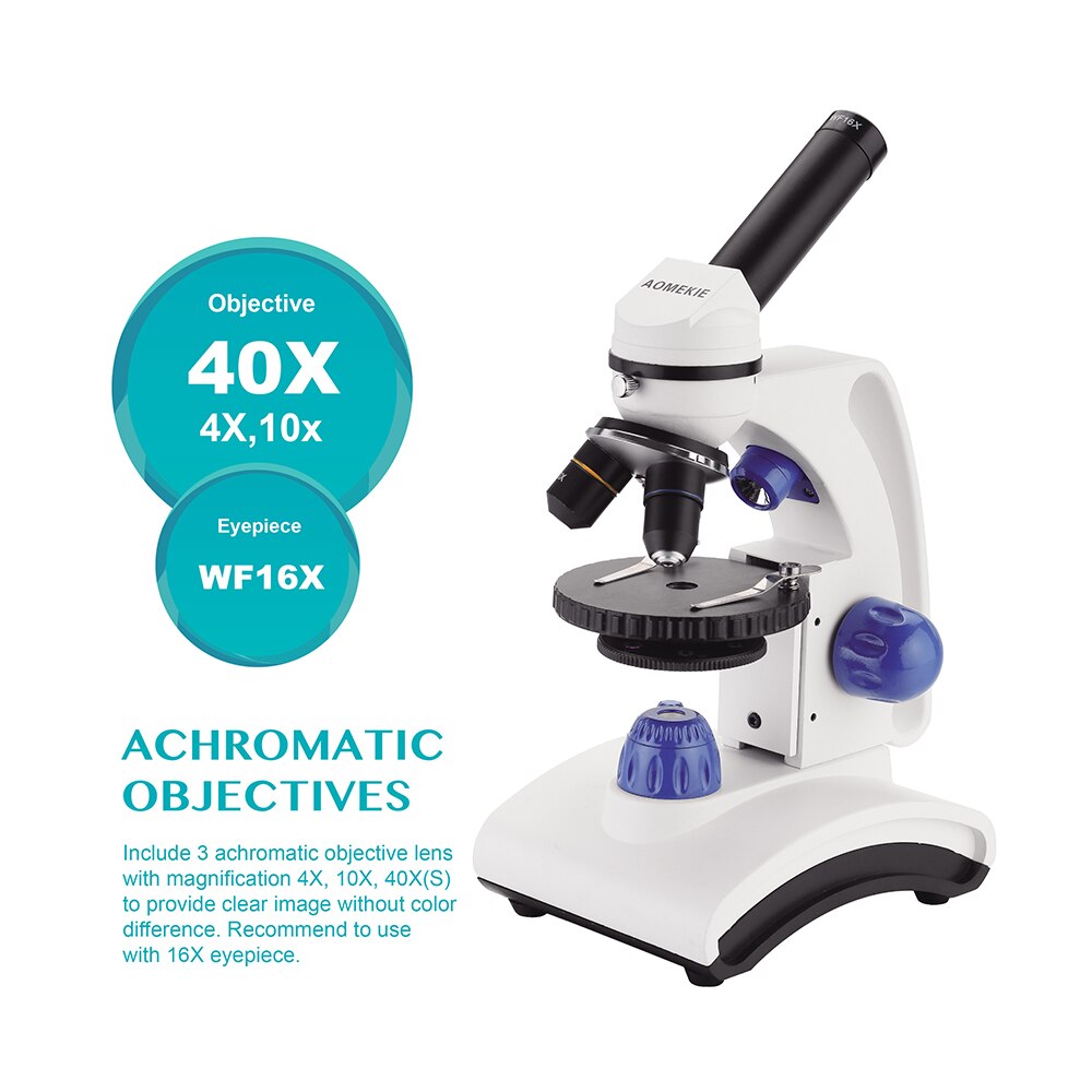 AOMEKIE Biological Microscope 64-640X Compound Monocular Microscopes with Slides Dual Led for Kids Students