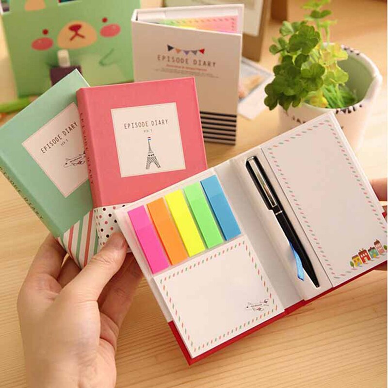 Colorful Mini Notebook With Pen Hardcover Sticky Combination Trivial Book Diary Notepad Office School Memo Pad Randomly