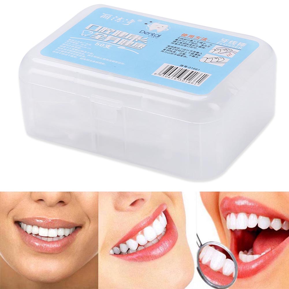 50 Pcs/Box Disposable Dental Floss Nylon Wire Interdental Brush Teeth Stick Toothpicks Floss Pick Oral Gum Teeth Cleaning Care