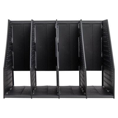 4 Grid Plastic Gray Folder storage box vertical Book Organiser bookshelf office supplies Books File Basket Desktop Stand Rack: Dark gray