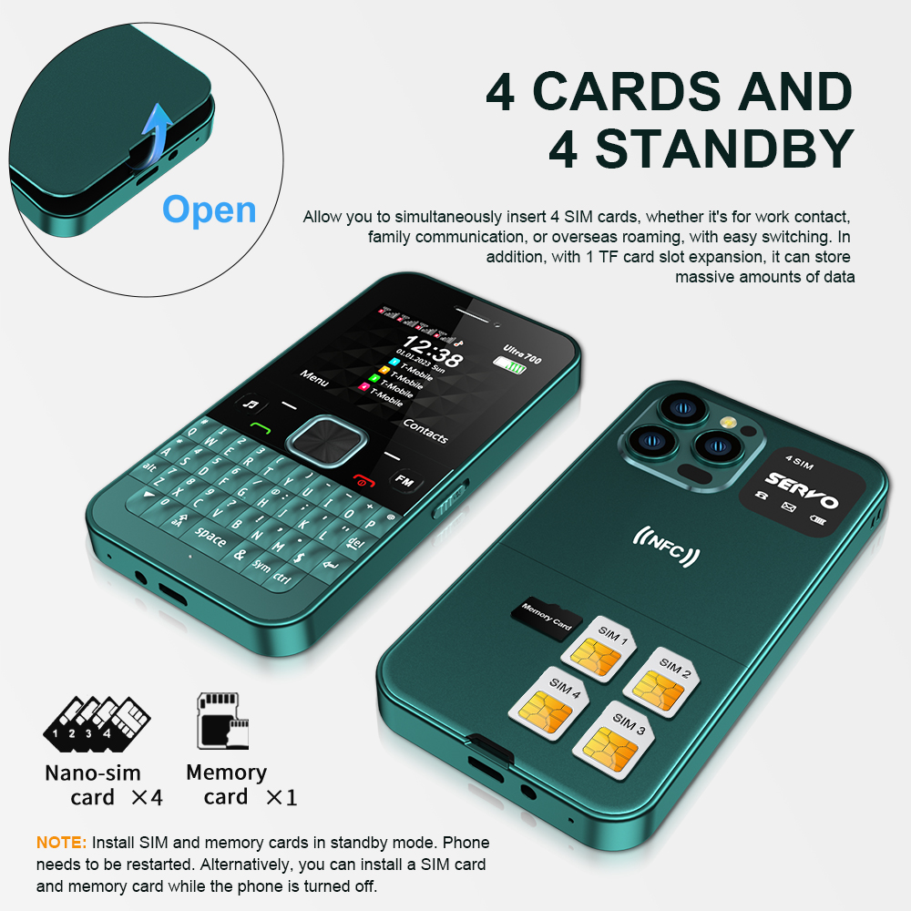 SERVO-Téléphone portable QWERTY Ultra700, 4 epiStandby, 2G, 101 lampes de poche, appel, numérotation à vitesse statique, téléphones 2.4 ", déverrouillage d'accès NDavid
