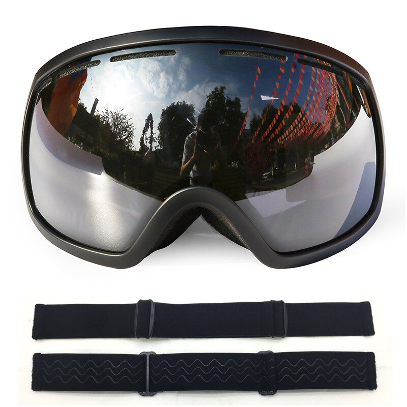 Large Spherical Big Vision Ski Goggles Double Layer Permanent Anti-fog Outdoor Ski Goggles Cocker Myopia: Black Frame   Black Film