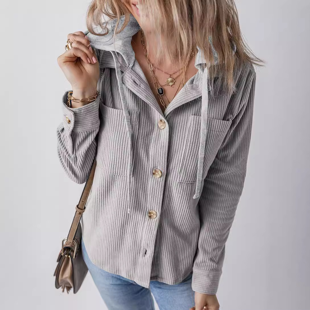 Women's Autumn Button Bomber Jacket Casual Hooded Pocket Streetwear Drawstring Girl Workout Demi-season Jacket For Women Coat