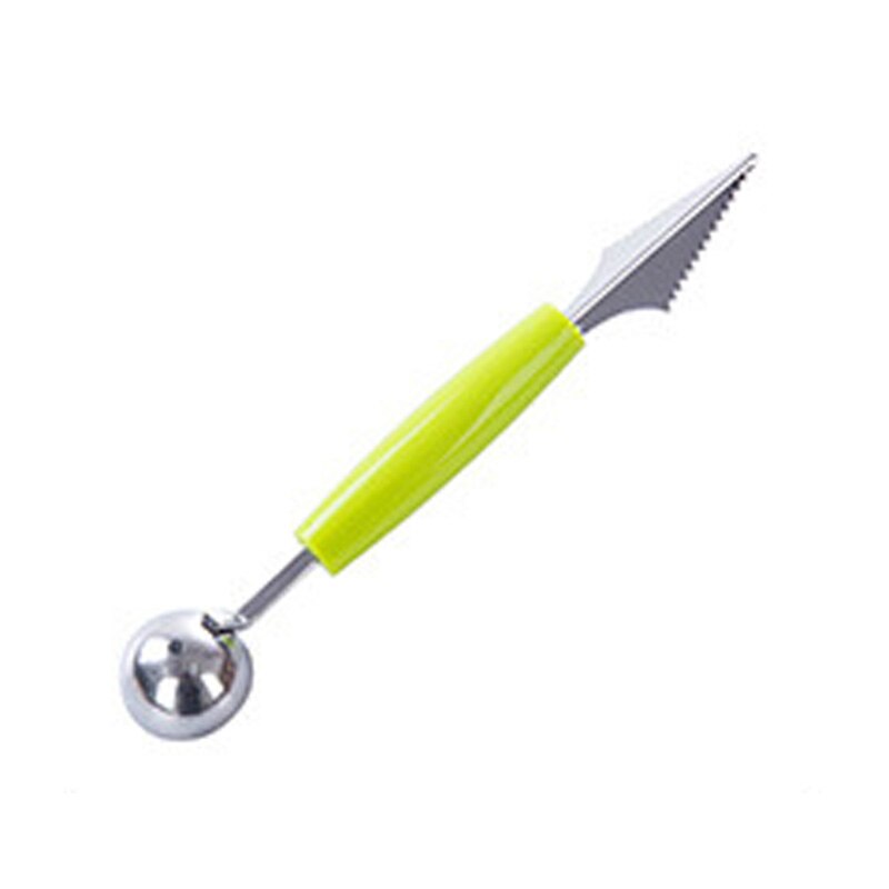 Frugt udskæring kniv is grave kugle scoop vandmelon melon dobbelt hoved gadget gør det selv-assorteret kolde retter køkkenværktøj: Grøn