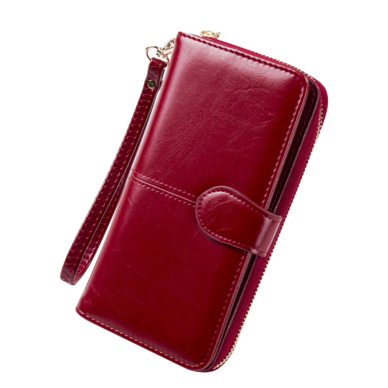 7 farver kvinders lange læder kobling solid tegnebog stor kapacitet taske kortholder lynlås
